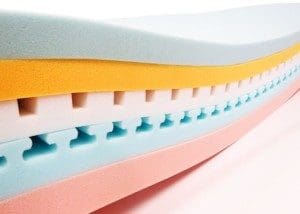 Layered cake look in foam bedding and hybrid bedding