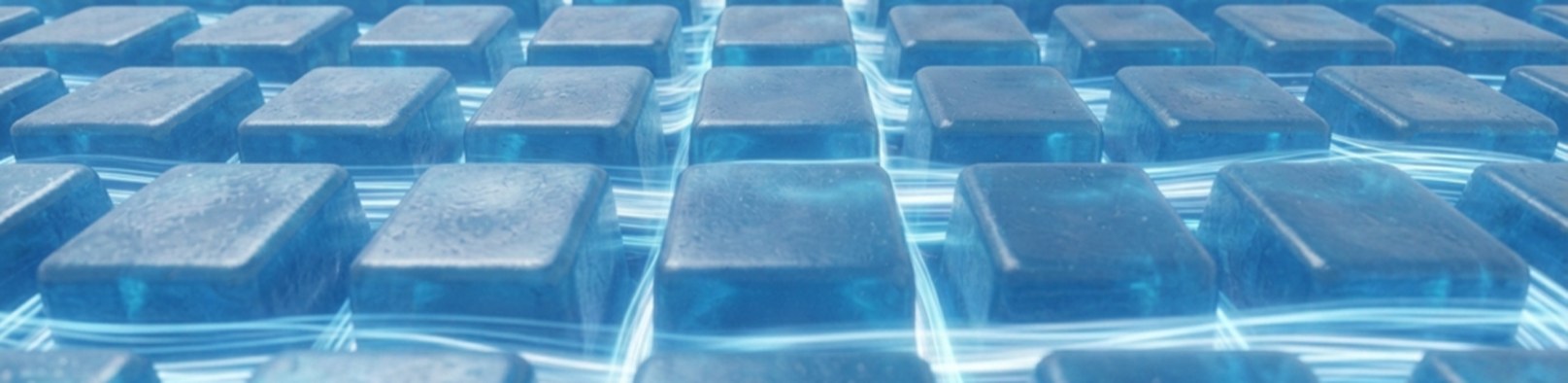 Close-up of translucent gel qubes inside the IntelliQube mattress