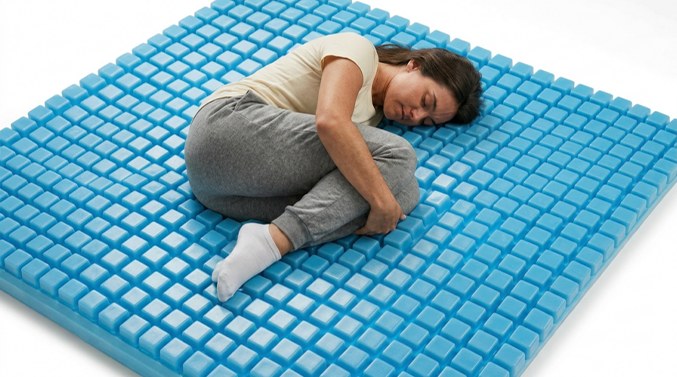 Woman resting on the blue Qube GelShell support layer